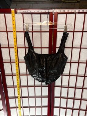 Windsor Black Faux Leather Crop Bustier Top